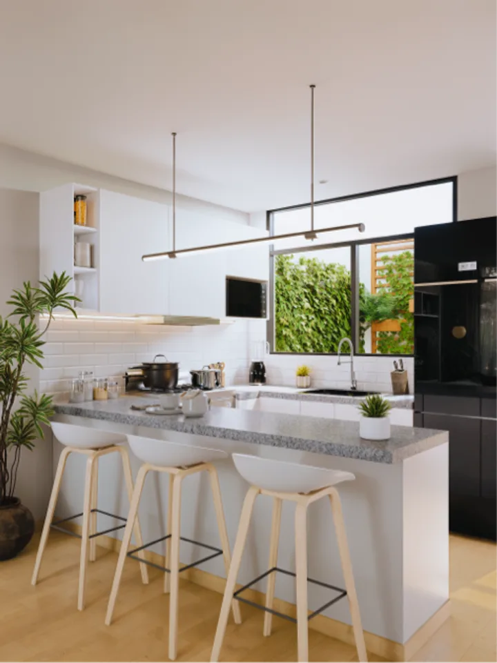 Detalle arquitectónico de los acabados premium en Solara
